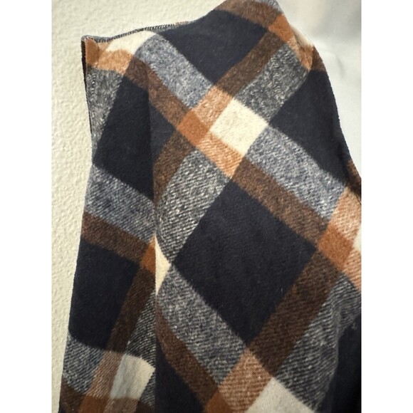 Plaid Vest Flannel Long Boho Women Sleeveless Shacket Fringe Festival M Navy - Picture 3 of 6